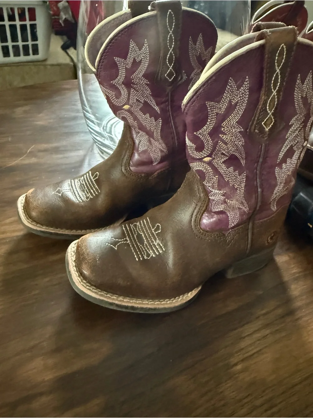 Ariat Brown Leather Boots with Lavender Interior Lining
